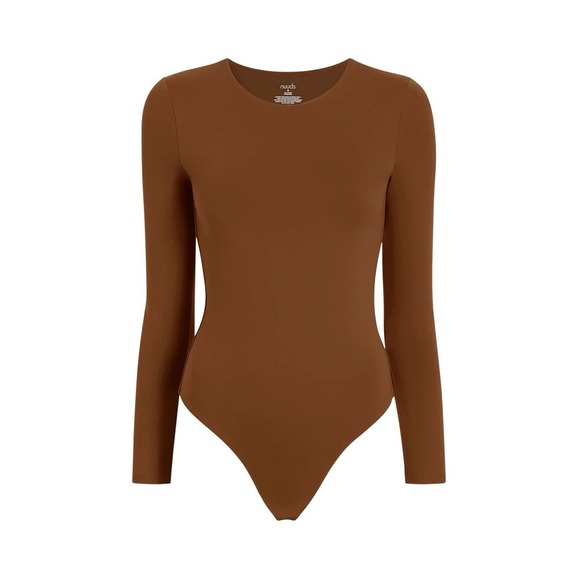 Nuuds Women's Chocolate Long Sleeve Crew Neck Thong Style Bodysuit Sz XL NWOT - Picture 1 of 9